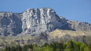 Preview wallpaper rock, mountain, trees, landscape, relief