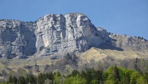 Preview wallpaper rock, mountain, trees, landscape, relief