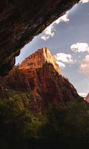 Preview wallpaper rock, mountains, cave, trees