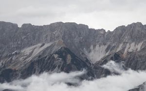 Preview wallpaper rock, mountains, clouds, trees, forest