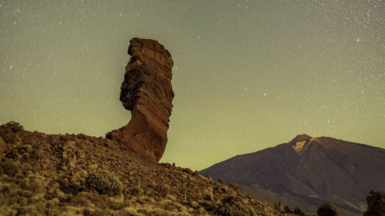 Wallpaper rock, mountains, night, stars, landscape