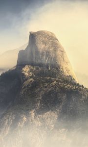 Preview wallpaper rock, mountains, peak, fog, nature