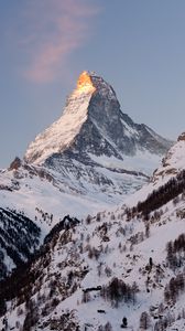 Preview wallpaper rock, mountains, peak, snow, snowy, slope