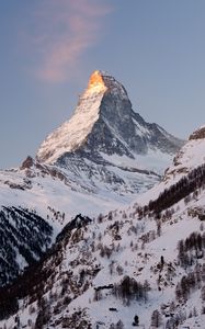 Preview wallpaper rock, mountains, peak, snow, snowy, slope