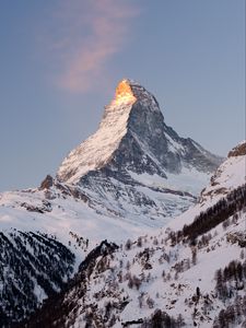 Preview wallpaper rock, mountains, peak, snow, snowy, slope