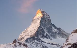 Preview wallpaper rock, mountains, peak, snow, snowy, slope