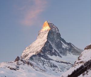 Preview wallpaper rock, mountains, peak, snow, snowy, slope