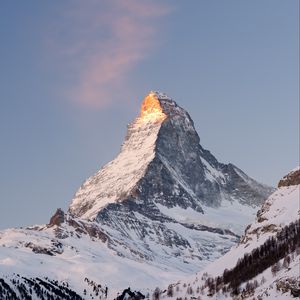 Preview wallpaper rock, mountains, peak, snow, snowy, slope