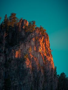 Preview wallpaper rock, mountains, peak, trees, sky