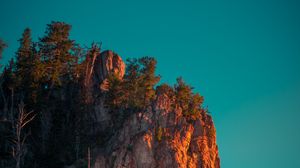 Preview wallpaper rock, mountains, peak, trees, sky