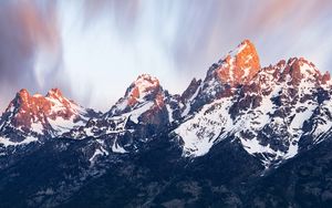 Preview wallpaper rock, mountains, peak, snow, slope