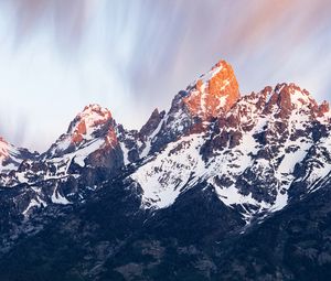 Preview wallpaper rock, mountains, peak, snow, slope