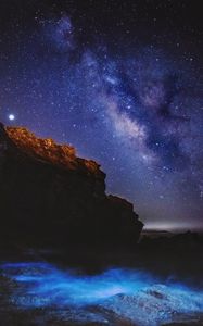 Preview wallpaper rock, nebula, stars, fog, space
