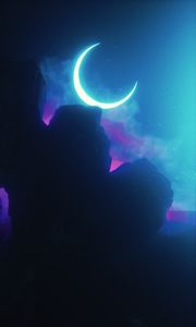 Preview wallpaper rock, neon, smoke, moon, light, bright