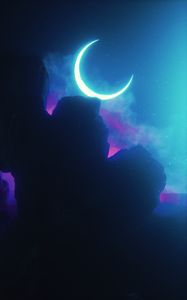 Preview wallpaper rock, neon, smoke, moon, light, bright