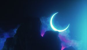 Preview wallpaper rock, neon, smoke, moon, light, bright