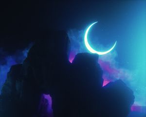 Preview wallpaper rock, neon, smoke, moon, light, bright