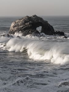 Preview wallpaper rock, ocean, waves, foam