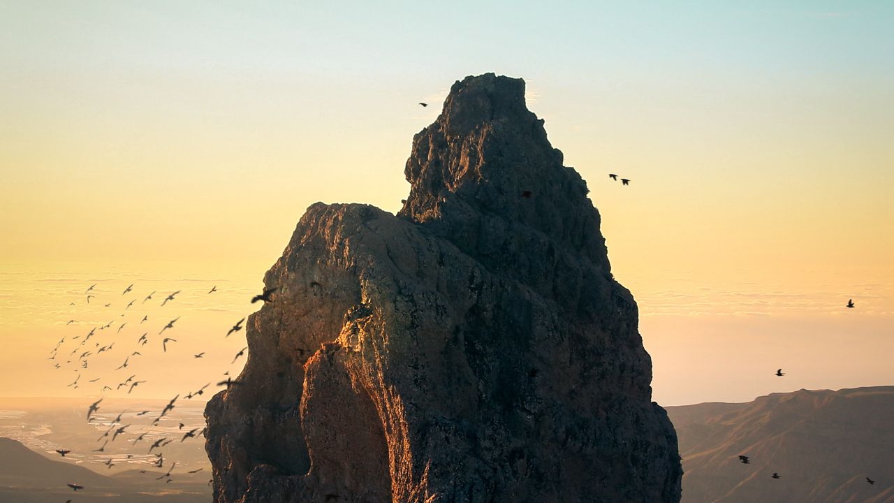 Wallpaper rock, peak, birds, mountains, landscape