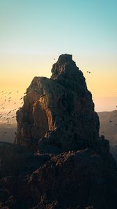 Preview wallpaper rock, peak, birds, mountains, landscape