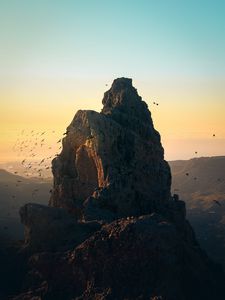 Preview wallpaper rock, peak, birds, mountains, landscape