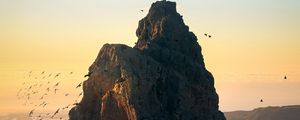 Preview wallpaper rock, peak, birds, mountains, landscape