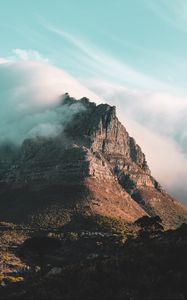Preview wallpaper rock, peak, cloud, fog