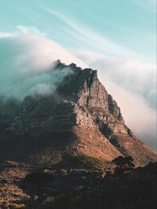 Preview wallpaper rock, peak, cloud, fog