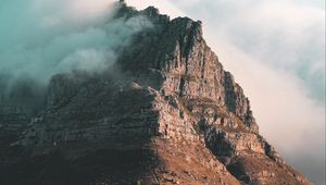 Preview wallpaper rock, peak, cloud, fog