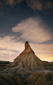 Preview wallpaper rock, peak, landscape, stars, clouds, twilight