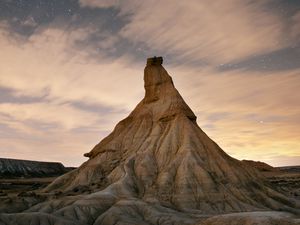 Preview wallpaper rock, peak, landscape, stars, clouds, twilight