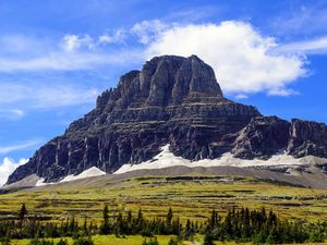 Preview wallpaper rock, peak, mountains, trees