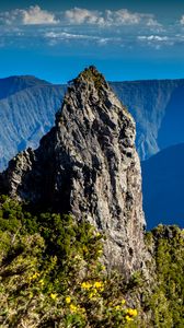 Preview wallpaper rock, peak, plants, mountains, sky