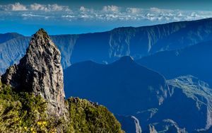 Preview wallpaper rock, peak, plants, mountains, sky