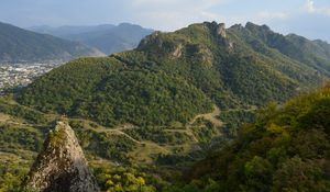 Preview wallpaper rock, peak, valley, hills, view, nature