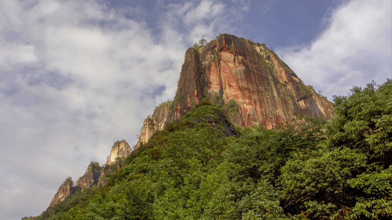 Wallpaper rock, relief, trees, nature, sky