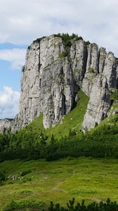 Preview wallpaper rock, relief, trees, slope, grass