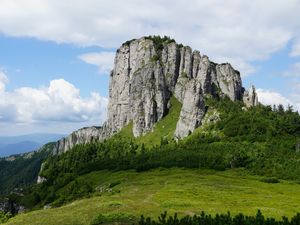 Preview wallpaper rock, relief, trees, slope, grass