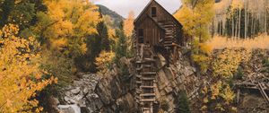 Preview wallpaper rock, river, house, wooden, nature