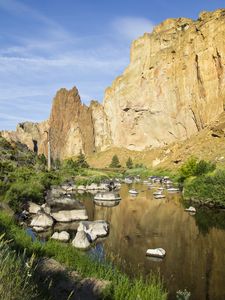 Preview wallpaper rock, river, landscape, nature, view