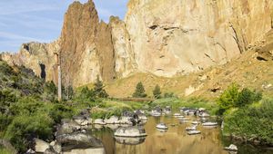 Preview wallpaper rock, river, landscape, nature, view