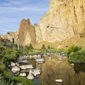 Preview wallpaper rock, river, landscape, nature, view