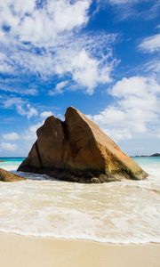 Preview wallpaper rock, sea, beach, summer, tropics