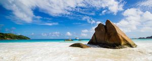 Preview wallpaper rock, sea, beach, summer, tropics