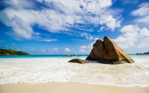 Preview wallpaper rock, sea, beach, summer, tropics