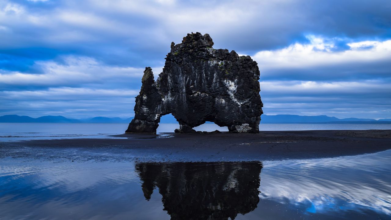 Wallpaper rock, sea, coast, basalt stack, hvitserkur, iceland