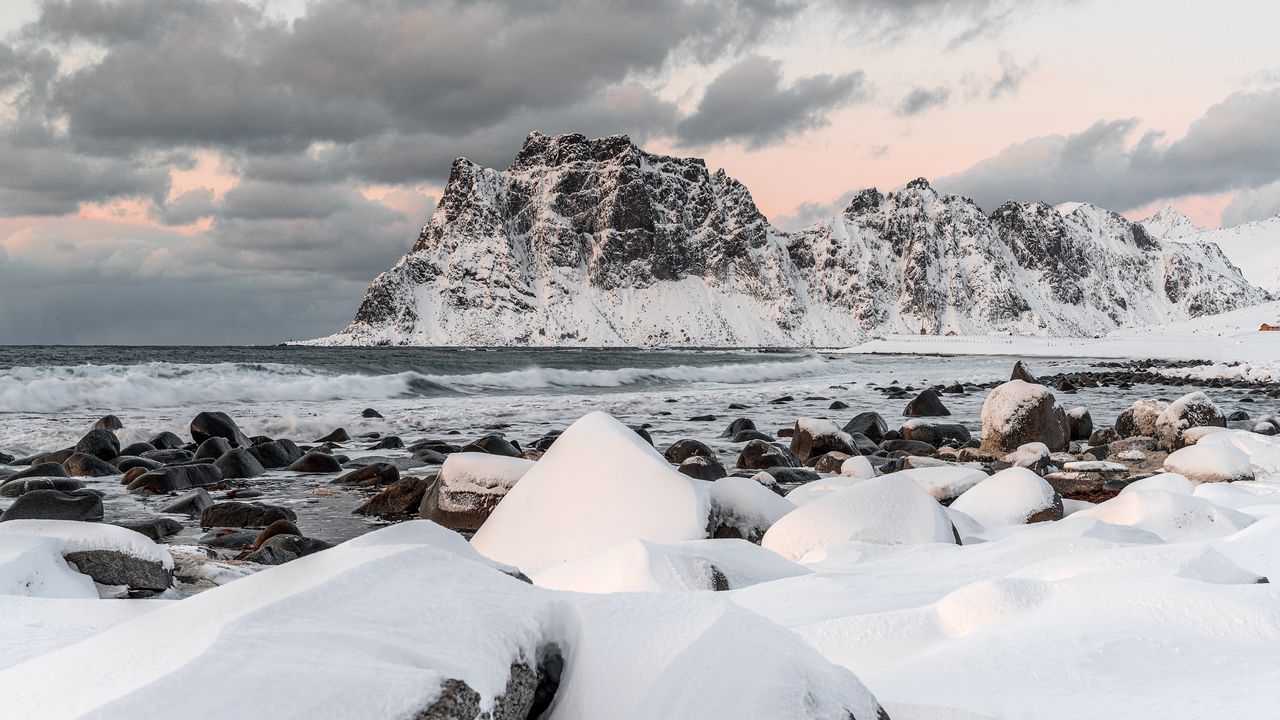 Wallpaper rock, sea, coast, snow, waves