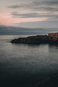 Preview wallpaper rock, sea, evening, nature