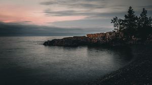 Preview wallpaper rock, sea, evening, nature