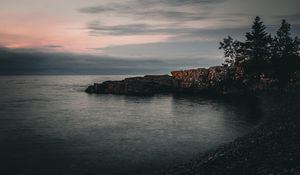 Preview wallpaper rock, sea, evening, nature